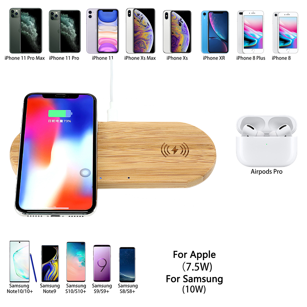 Wooden 20W Qi Wireless Charger Pad for iPhone 11 XR 11Pro XS Max SE2 Galaxy S20 S10 S9 S8 Note10 Fast Wireless Charging Station
