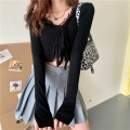 2021 Sunscreen Short Strap V-neck Knitted Top Women's Summer Autumn Viscose Fiber Small Cardigan Thin Short-sleeved Cardigan