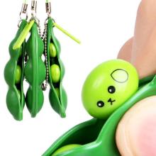 Infinite Squeeze Edamame Bean Pea Extrusion Soybean Key Chain Pendant Ornament Stress Relieve Decompression Toys Funny Jokes Toy