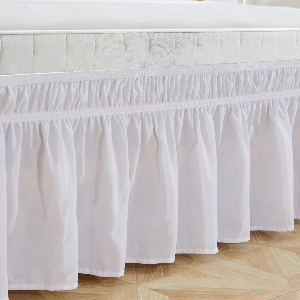 Three Fabric Sides Wrap Around Elastic Solid Bed Skirt, Elastic Band Without Bed Easy On/Easy Off Dust Ruffled Tailored Drop
