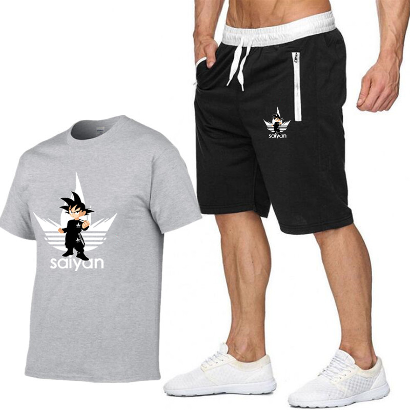 Fitness Summer Print Men Shorts+T shirt Men's Suit 2020 new Pocket zip set 2 Pieces men Sets Male Men Clothing Sportswear Set