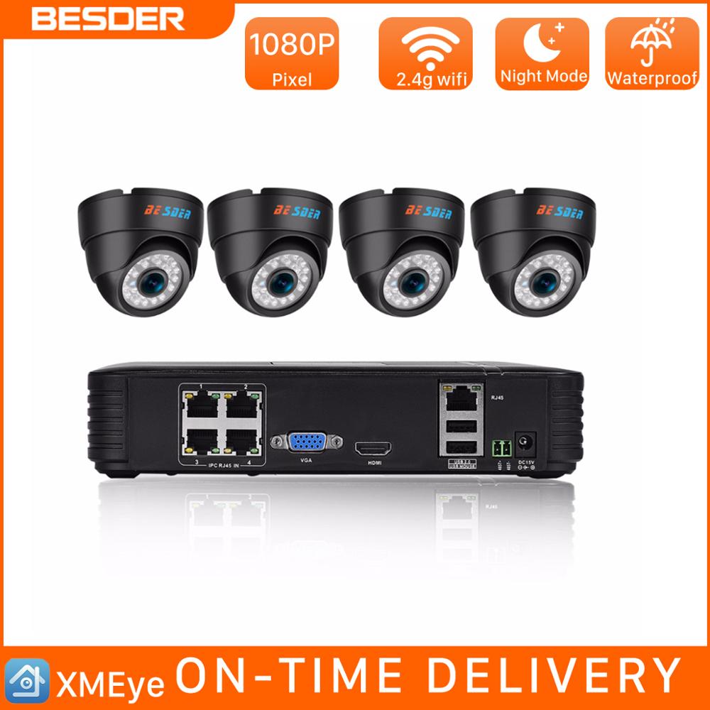 BESDER XMEye 720P 1080P CCTV System Home Security Surveillance Kit ( 4PCS Indoors Dome IP Camera & one 4 Channel POE 15V NVR )