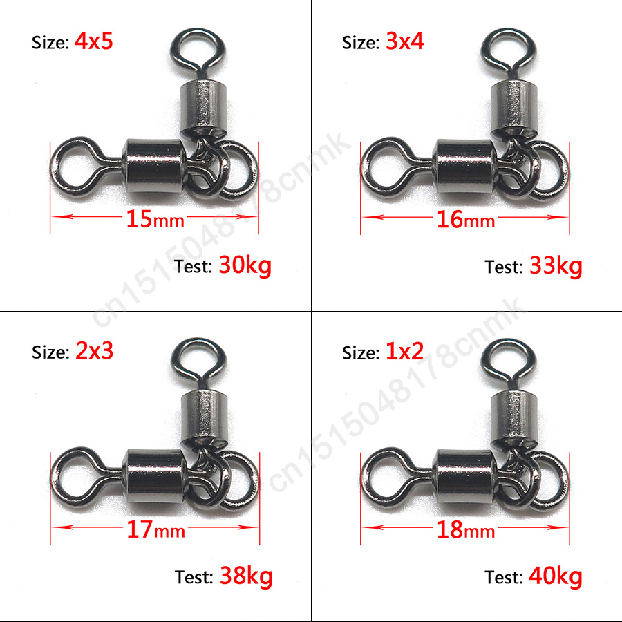 Minfishing 25pcs Double Buckle Rolling Swivels Ball Bearing Solid Rings Fishing Swivel Fishing Hook Accessories