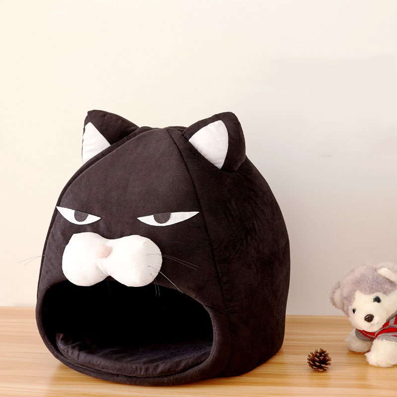 Cartoon Cat Bed House Winter Warm Fleece Washable Soft Dog Nest Cat Cave Tent For Sleeping Waterproof Pets Sleep Bags Supplies