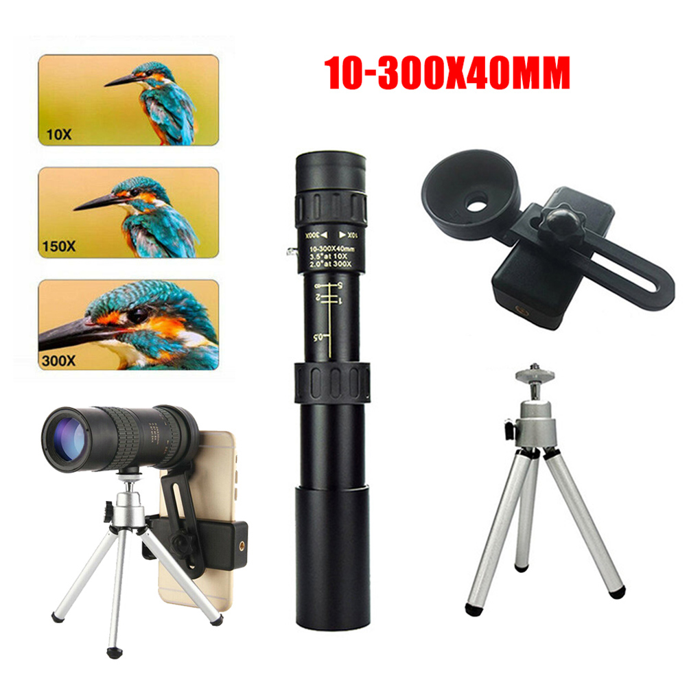 10-300x40 Monocular Telescope Zoom High Quality Monocular Binoculars Telescope Supports Smartphone with Light Night Vision