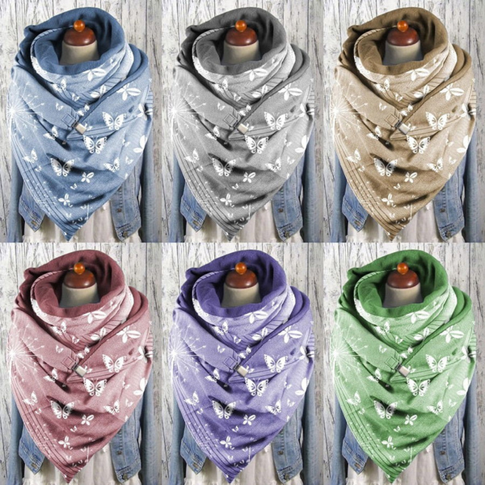 2020 Fashion Winter Women Butterfly Printed Button Scarves Soft Wrap Casual Warm Scarves Shawls Foulard Femme шарф бандана#35
