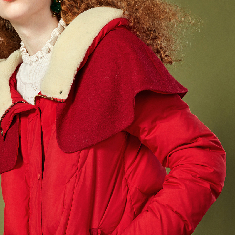 ARTKA 2020 Winter New Women Down Coat 90% White Duck Down Warm Outerwear Lambswool Witch Hooded Christmas Red Down Coat ZK10877D