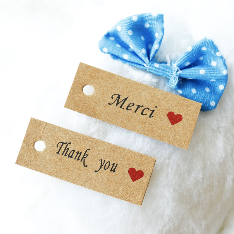 100pcs Thank You Kraft Paper Tags Party Decoration Merci Gift Paper Hang Tags Paper Cards DIY Price Label Handmade Garment Tags