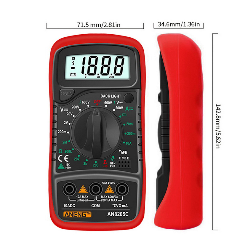 Portable 8205C Digital Multimeter AC/ DC Ammeter Tester Meter Multimetro With Thermocouple LCD Backlight Ohm Voltage Voltmeter