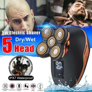 5 in 1 USB Rechargeable Electric Shaver Five Floating Heads Razors Hair Clipper Nose Ear Hair Trimmer Men Facial Cleaning Brush