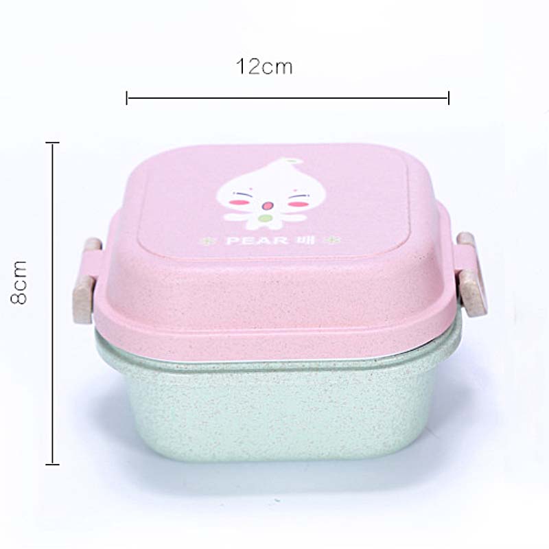 Cute Portable Double Layer Biodegradable Straw Fiber Plastic Bento Box for School Ourdoor Eco-Friendly Lunchbox for Child FH13-8