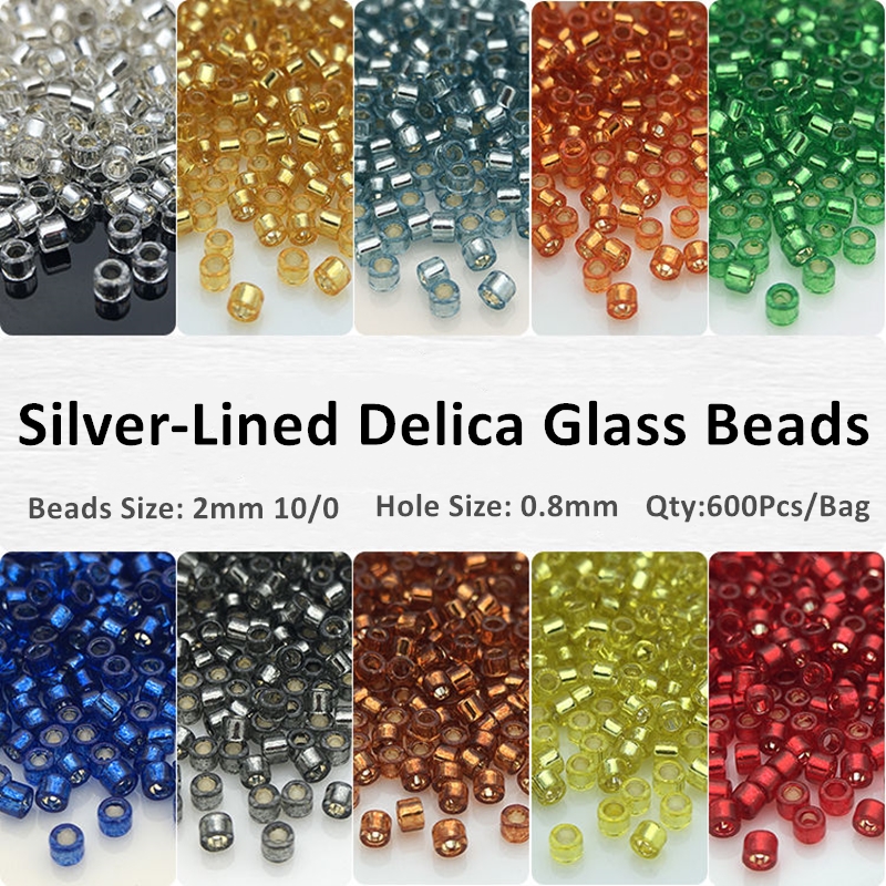 600Pcs High Quality 2mm Delica Silver Lined Glass Seed Beads 10/0 Uniform Round Spacer Glass Bead for DIY Bracelet Necklace Make
