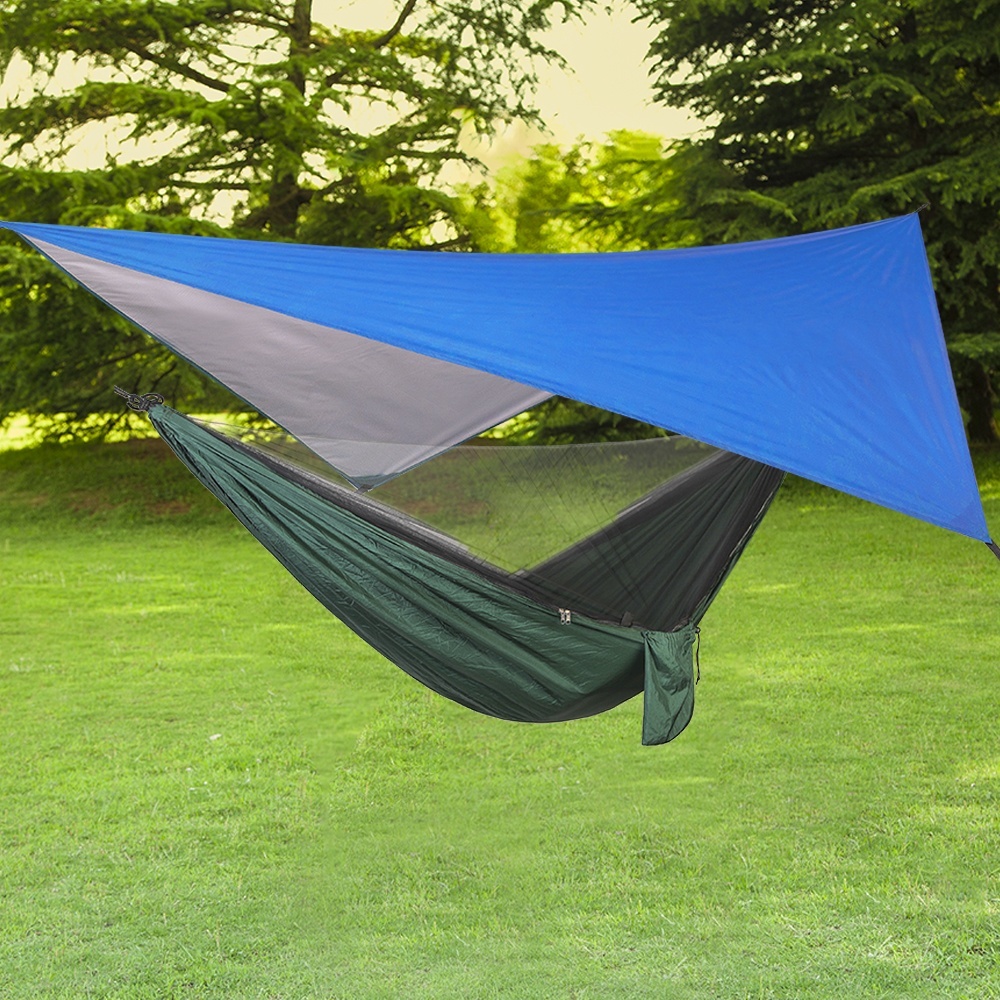 Outdoor Sun Shelter Camping Hammock with Mosquito Net and Flying Tent Portable Lightweight Nylon Hammocks with UV Tarp Shelter
