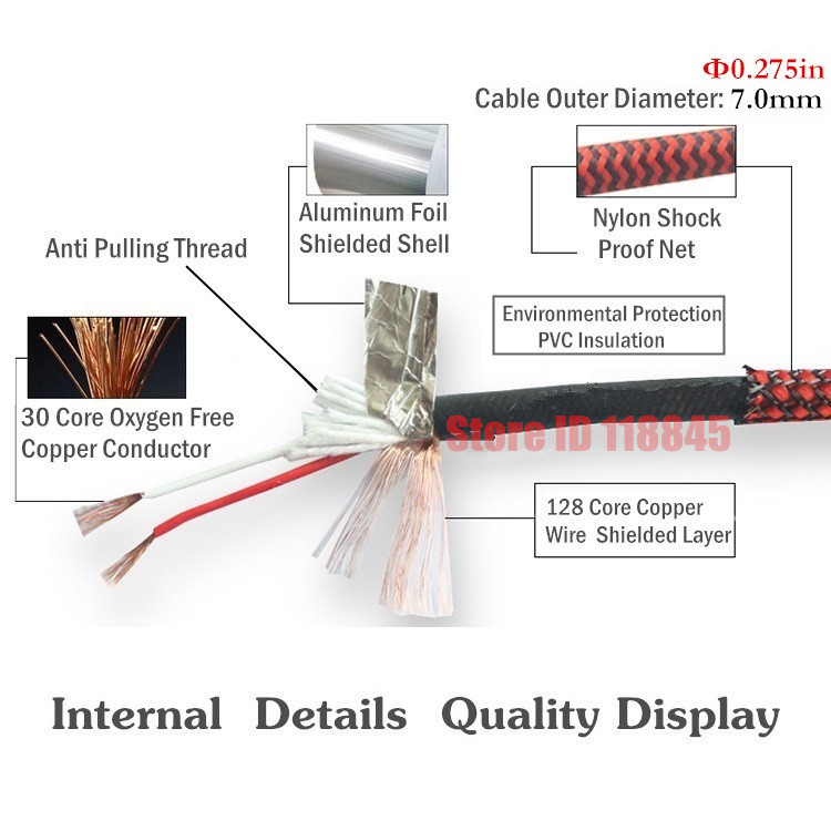 Double 1/4" TS Mono 6.35mm to 2x 6.35mm Male Jack Audio Cable Electronic Guitar Organ Mixer Console Amplifier 1m 2m 3m 5m