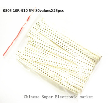 0805 SMD Resistors 10R-910 5% ,80valuesX25pcs=2000pcs, 0805 SMD Resistors Assorted Kit, Sample bag
