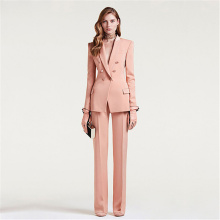 Women's Pink Casual Business Suits Female Slim Fit Tuxedo 2 Pieces Party Prom Jacket Pants Sets Formal Double Breasted Blazer
