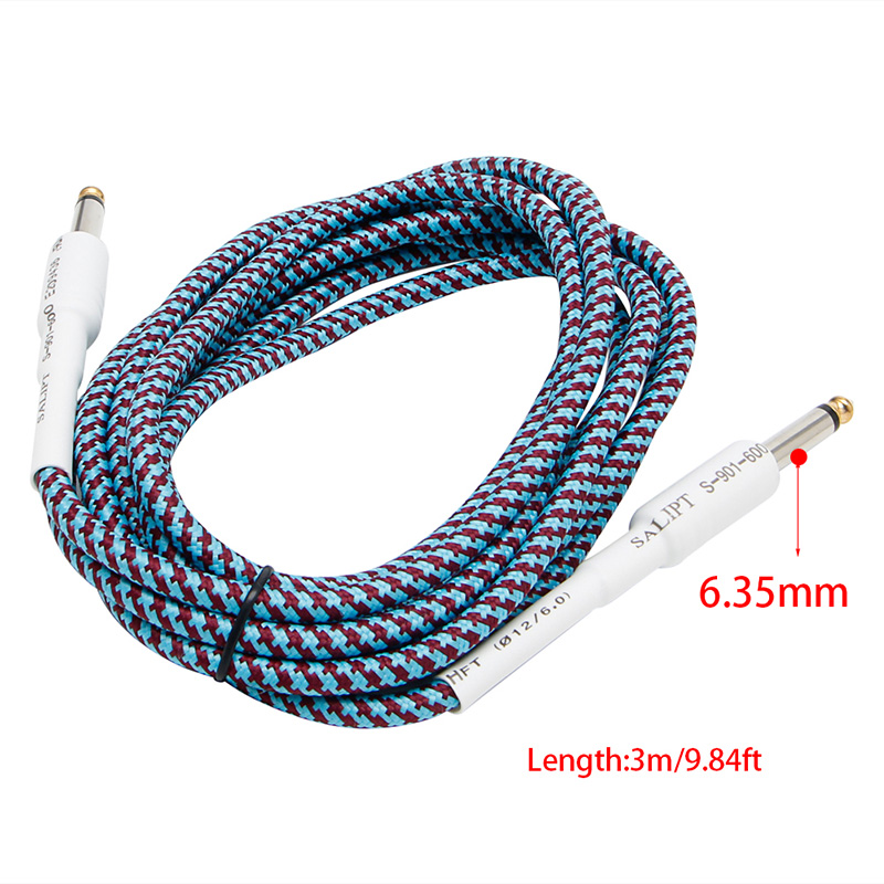10FT Guitar Bass 6.35mm 1/4" Mono Male to Male Audio Cable Wire Braided Cord Musical Instruments Guitar Cables