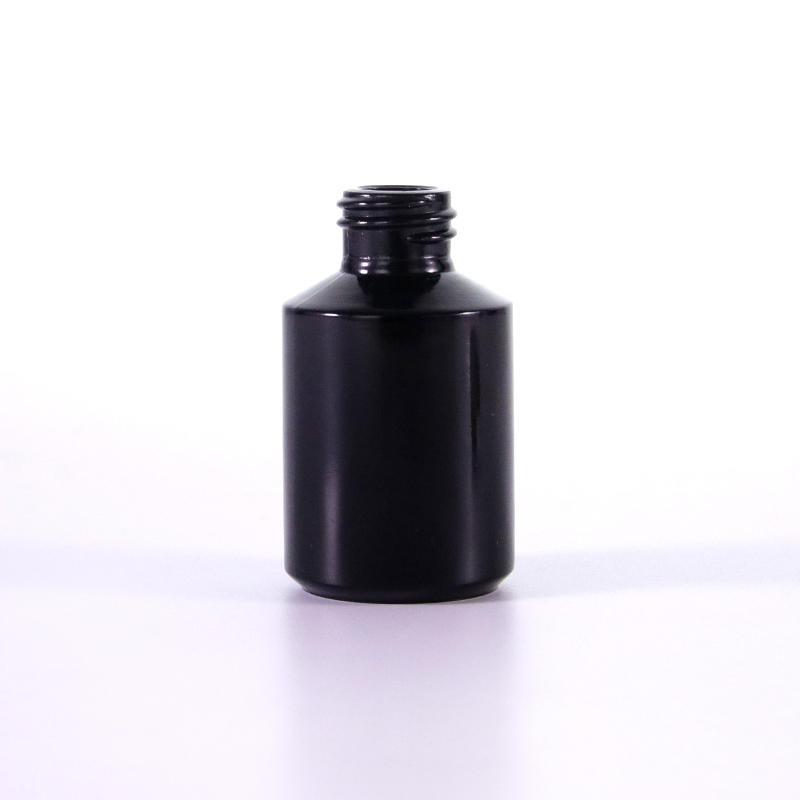 Black oblique shoulder glass bottle mouth