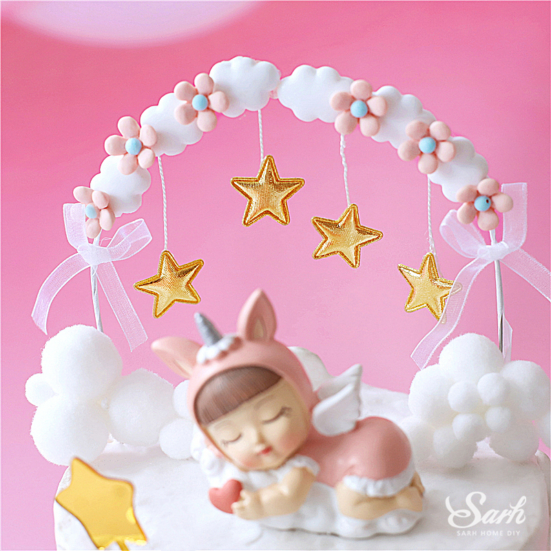 Star Tassel Arch Cake Toppers Unicorn Angel Moon Bear Decorations for Baby Shower Kid Birthday Party Baking Supplies Love Gifts