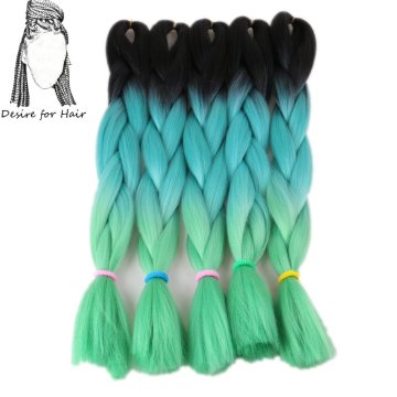 Desire for hair 10packs per lot 24inch 100g heat resistant synthetic ombre jumbo braiding hair extensions 3 tone green color