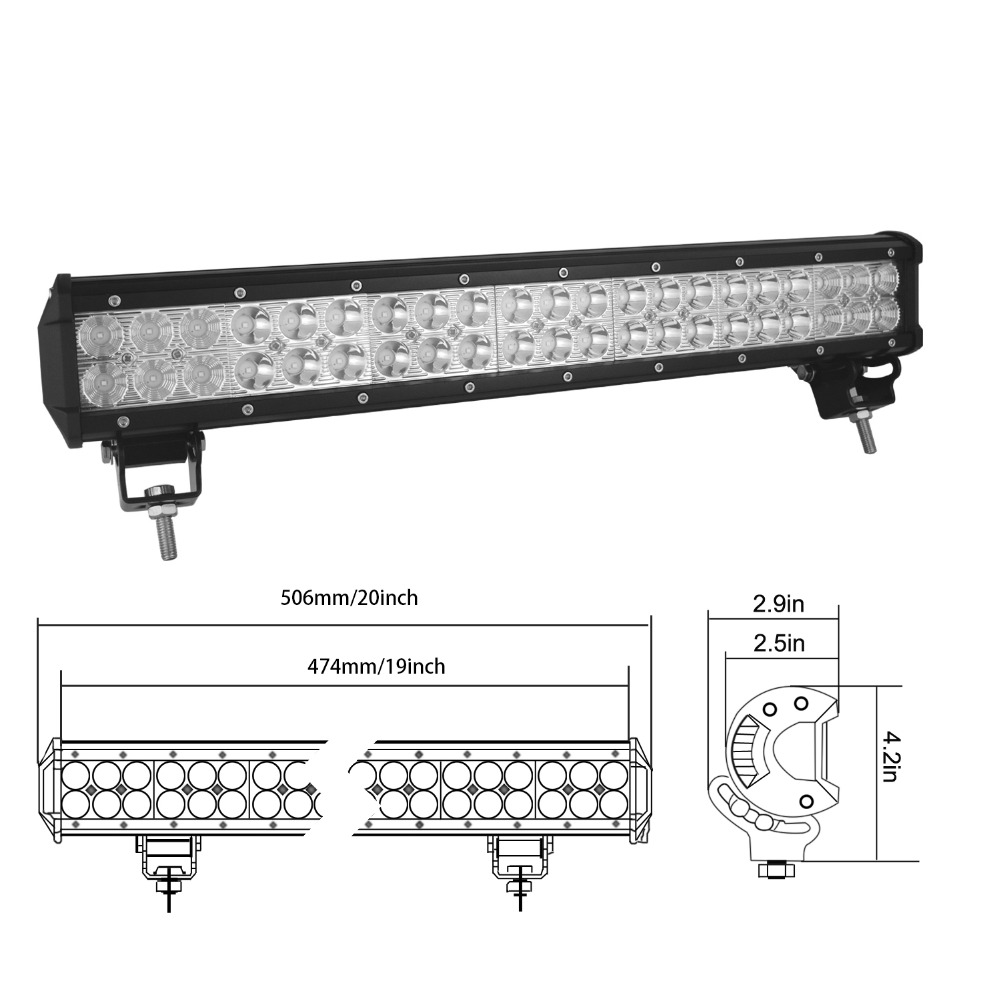 Auxtings 20 inch 20'' 126W 5D 210W Tri rows 7D 288W LED light bar IP67 waterproof high power offroad 4x4 car led work light