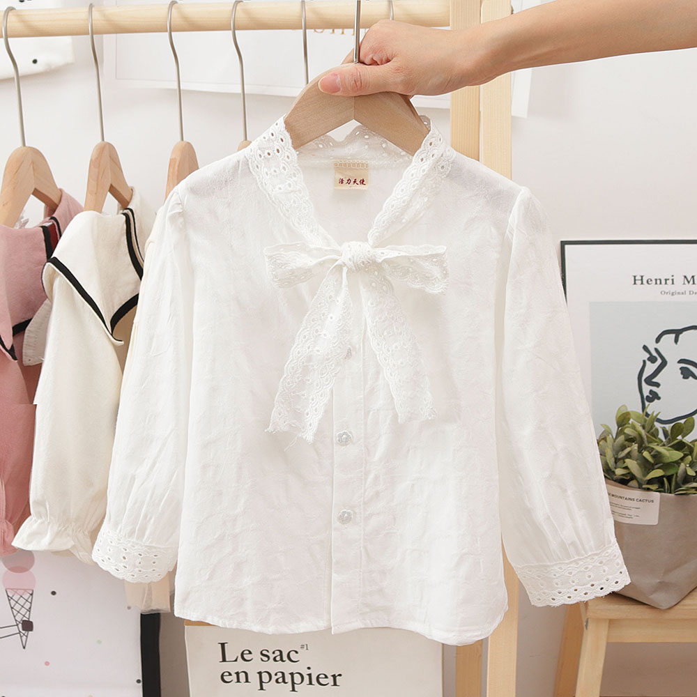 Girls Blouses Cotton Shirts Jacquard Kids Flare Sleeve Tops Ruffles Collar Spring Autumn Clothes Baby Girls Blouse Tee Camisa