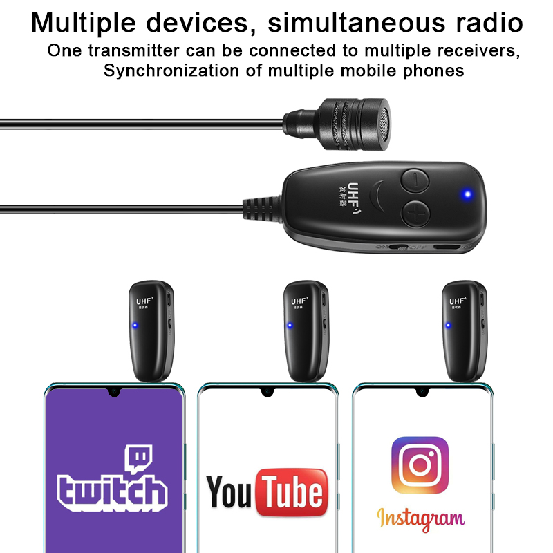 UHF Lavalier Lapel Wireless Microphone Recording Vlog Youtube Live Interview for iPhone iPad PC Android DSLR microphone