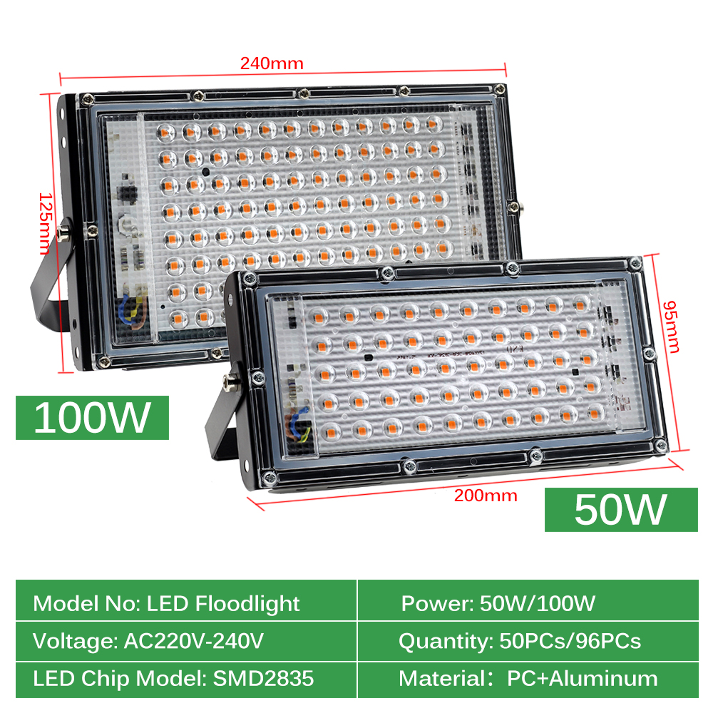 50W 100W LED Grow Light Phytolamp for Plants AC 220V Full Spectrum LED Floodlight for Flowers Seedlings Plant Growing Phyto Lamp