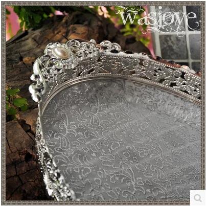 34.5x20.5cm oval embossed bronze /silver metal serving tray storage tray for fruit hotel restaurant home decoration FT041