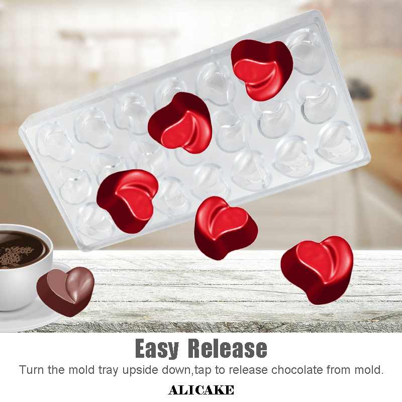 3D Chocolate Mold Polycarbonate Lovers Heart Tray Molds Chocolate Candy Form Moulds Plastic Bakeware for Baking Pastry Tools