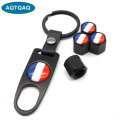 5Pcs/Set France Flag Style Anti-theft Car Wheel Air Tire Valves Tire Leather buckle Valve Caps Stem with Wrench Ring Spanner New