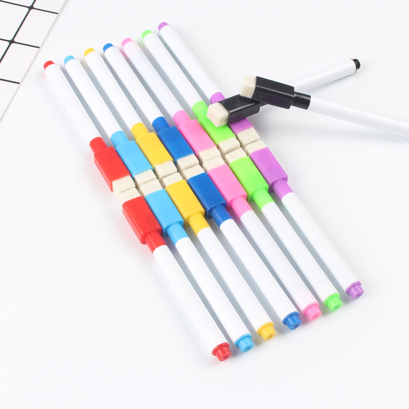 8 Pcs/lot Colorful black School classroom Whiteboard Pen Dry White Board Markers Built In Eraser Student children's drawing pen