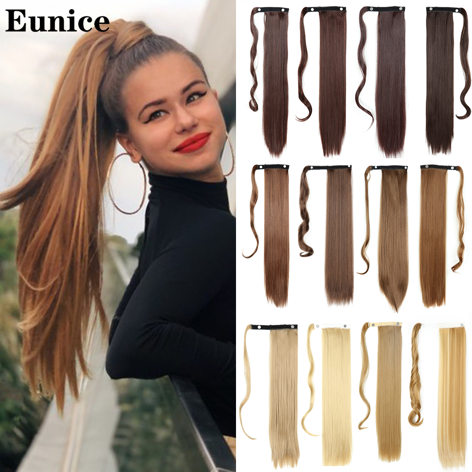 Long Straight Ponytail Wrap Around Ponytail Clip in Hair Extensions Natural Hairpiece Headwear Synthetic Hair Brown Gray 613