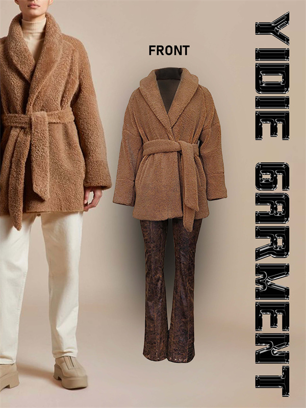Sherpa Shawl Collar Jacket With Tie