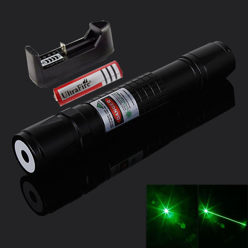 Green Laser Pointer Pen High Power 532NM Grid Pattern Flashlight Type Bright Single Point Green Laser + 18650 Battery + Charger