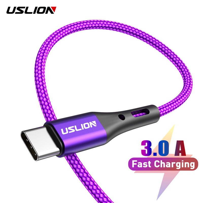 USLION Type C USB Cable For Huawei P30 Pro Fast Charge Phone Charging Wire USB C Data line For Samsung S9 S10 Type C 3A Charger