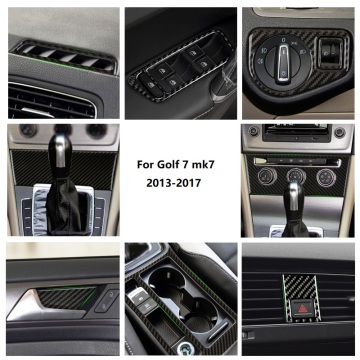 Real Carbon Fiber Car Interior Air Condition Head Light Water Cup Window Lift Gear Shift Panel Cover For VW Golf 7 MK7 VII 13-17