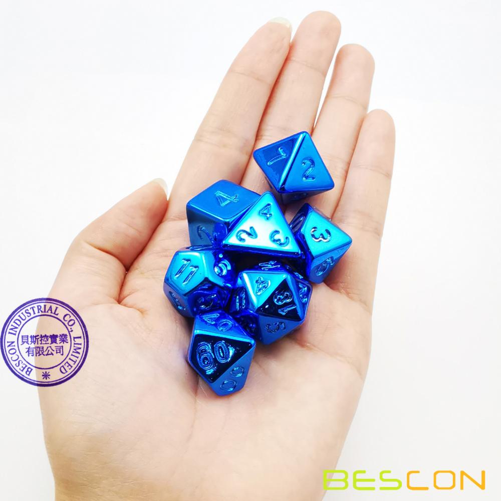 Bescon Unpainted Raw Plating Polyhedral Dice Set of Glossy Blue, RPG Dice Set of 7