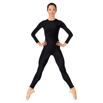 Speerise Adult Long Sleeve Black Unitards Women Crew Neck Gymnastics Spandex Dance Unitard Bodysuit Full Body Skin Tight Costum