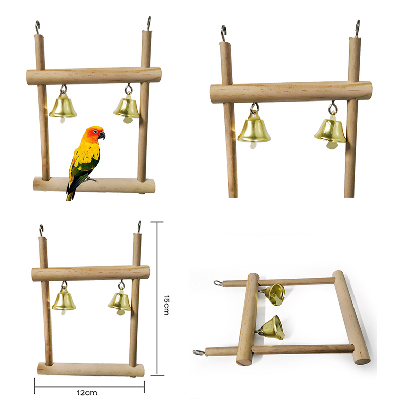 1Color Parrot Toy Durable Parrot Cage Chew Toy Pet Bird Primary Color Solid Wood Stand Bird Stand Playground Toy Swing With Bell