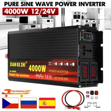 Car Inverter 12V/24V 220V 3000/4000W Voltage transformer Pure Sine Wave Power Inverter DC12V to AC 220V Converter+2 LED Display