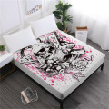 Hot Pink Sugar Skull Bed Sheet Pistol Flower Print Fitted Sheets Ladies New Design Bedclothes Elastic Band Mattress Cover D25
