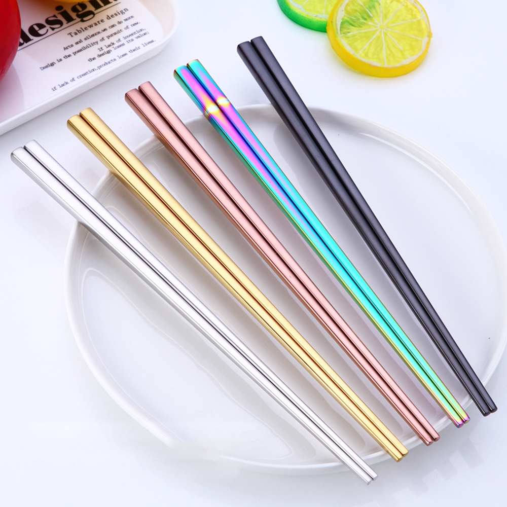 4 Pair Stainless Steel Chopsticks Kitchen Tableware Cutlery Chop Sticks Silver Gold Multicolor Wedding Party Festival Chopsticks