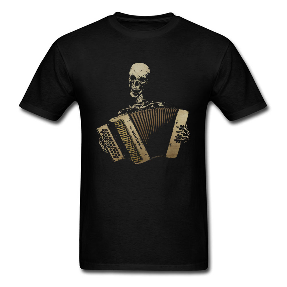 Custom T Shirts Skull Piano Accordion Tshirt Men Blues Lover T-shirt Vintage Black 100% Cotton Mens Tops Tees Slim Fit Clothes