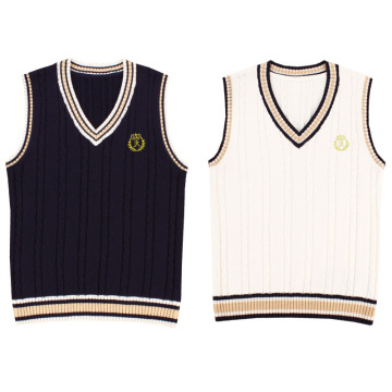 Korean School Uniform Vest Fashion V-neck Embroidery Pullover Girl Boys British Sweater Vest Tank Top