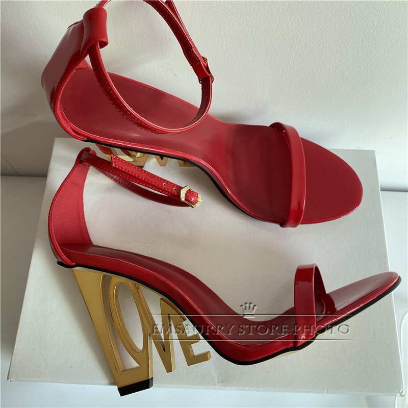 New Design Letter-Love Heel Gladiator Sandals Women Sexy One-strap Strange High Heels Fretwork Heel Summer Party Shoes