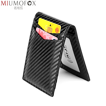 Genuine Leather Slim Wallet RFID Blocking Men Wallets Ultra Thin Front Pocket Money Clip Fashion Carbon Fiber Short Mini Purse