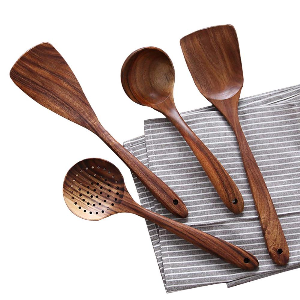 Cooking Utensils Set Teak Wooden Non Stick Cookware Tools Spatula Shovel Soup Spoon Scoop Home Kitchen Cooking Tool Sets