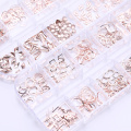 1 Box Hollow Studs Nail Art Rhinestone Gold Silver Clear Flat Bottom Mixed Shape DIY Nail Art 3D Decoration In Wheel