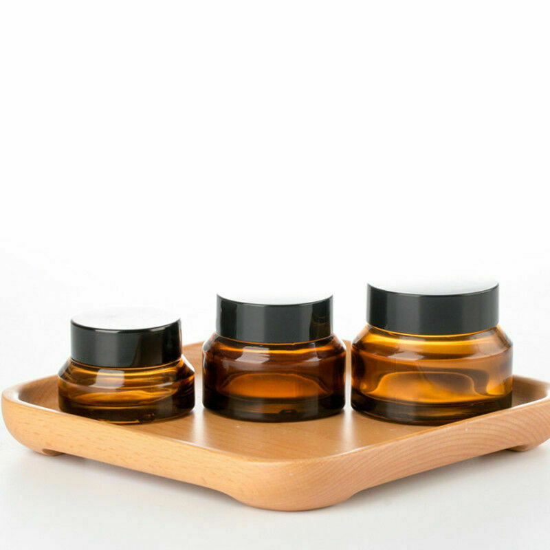1pcs 15g-50g Empty Refillable Amber Glass Bottles Face Cream Lotion Eye Shadow Nail Make Up Powder Storage Sample Container Jar